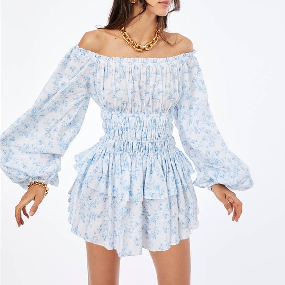 NWT Caroline Constas Sage of the shoulder floral cotton mini dress - Picture 2 of 5